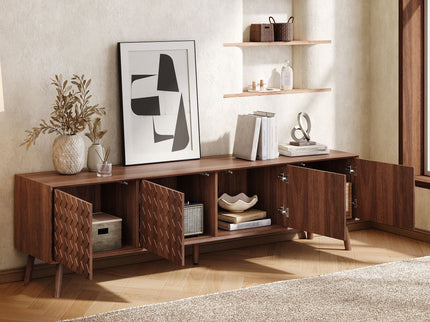 70" TV Stand For TVs Up To 80", Soft Closing Hinges And Cable Management - Walnut