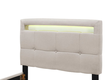 Upholstered Platform Bed With LED Frame, With Trundle And 2 Drawers