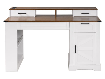 Office Desk With Storage Cabinet, Charging Station, Monitor Stand & Pegboard