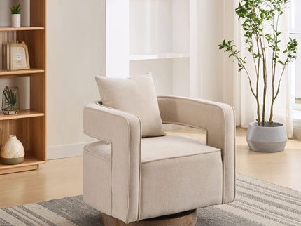 Swivel Accent Open Back Barrel Chair With Weathered Base