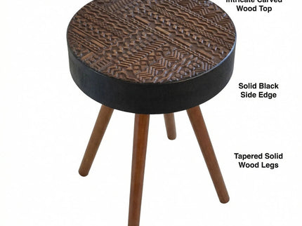 Round Coffee Table With Carved Top For Living Room
