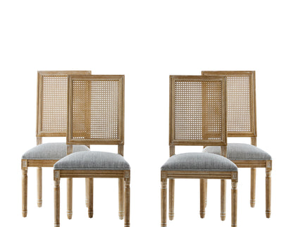 French Country Dining Chair With Rectangular Cane Backrest And Smooth Upholstered Seating
