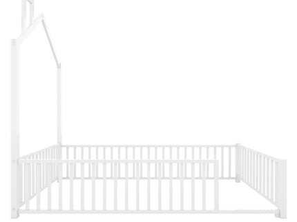 Metal House Platform Bed With Guardrail And Chimney
