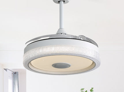 Invisible Ceiling Fan With Remote Control And 36W LED Light, 120V DC Motor, 3 Blades - White