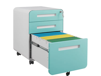 3 Drawer Mobile File Cabinet Under Desk Office, Simple Style Versatile Storage Cabinet For Legal / Letter / A4 Files, 5 Wheel Design Anti-Tilting Cold Rolled Steel Waterproof Moisture-Proof