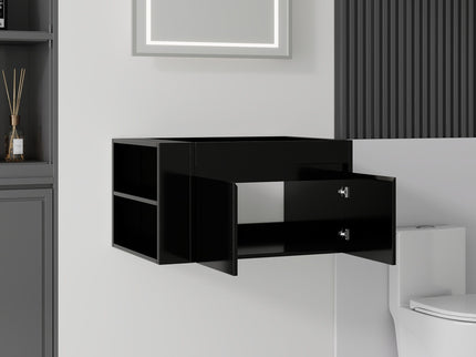 Floating Bathroom Vanity Cabinet, Soft Close Double Drawers, Open Side Storage, Wall Mounted, Cabinet Only