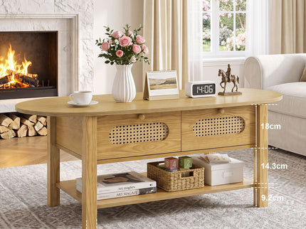 Oval Coffee Table With With 2 Storage Drawers For Living Rooms - Wood