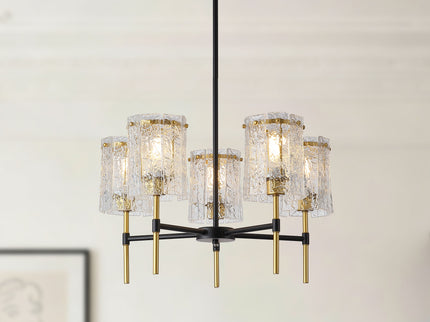5 Light Chandelier, Textured Glass Pendant Light, (Not Including The Bulb) For Living Room - Black / Gold
