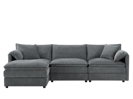 Modular Sectional With Deep And Wide Seat, Cloud Couch Set With Double Cushions Sofa With Movable Ottoman