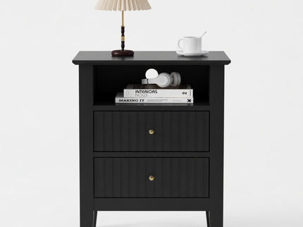 Fluted Nightstand With 2 Drawers