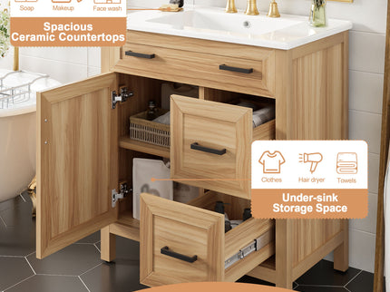 Bathroom Vanity With Sink, 2 Soft Close Drawers, 1 Soft Close Door, Adjustable Shelf