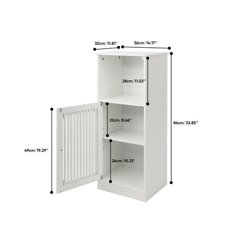 Louvered Door Bathroom Low Cabinet With Multi Layer Storage - White