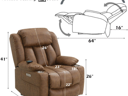 Aire Power Motion Recliner With Lift Heating Massage Function - Brown