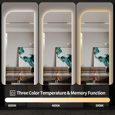 Irregular Shape LED Full Length Wall Mirror With 3 Color Dimmable Lighting - Silver