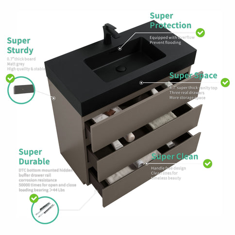 Alice - Bathroom Vanity With Sink, Large Storage Freestanding Bathroom Vanity For Modern Bathroom, One-Piece Sink Basin Without Drain And Faucet