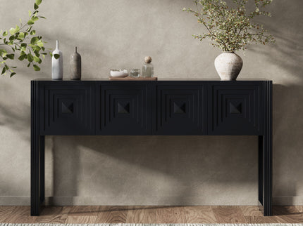 Geometric Carved Console Table With 3 Soft Close Drawers