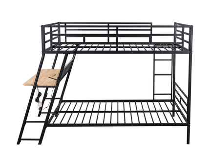 Full Size Bunk Bed With Built In Desk, Light, And 2 Drawers - Black