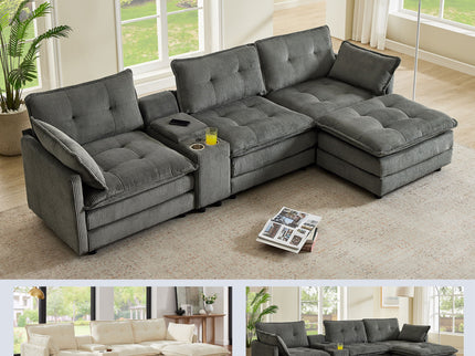 Oversized Modular Sectional Sofa With Multi Functional Console