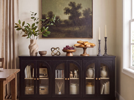 Modern Arched Glass Sideboard With 6 Doors, Buffet Cabinet With Storage And Adjustable Shelves