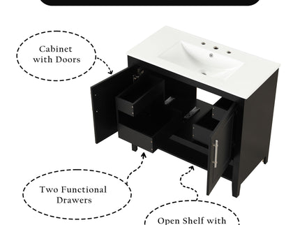 36" Bathroom Vanity With Sink, Frame Cabinet With Doors And Drawers - Black