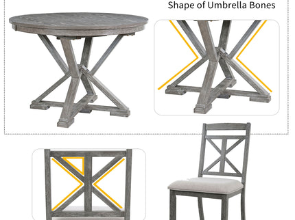 Dining Set With Extendable Round Table And 4 Upholstered Chairs