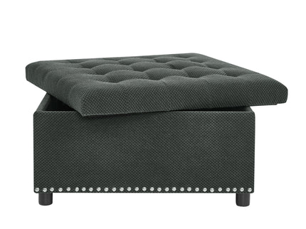 Square Tufted Storage Ottoman With Nailhead Trim