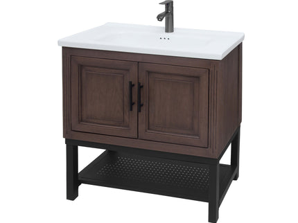 Modern Freestanding Bathroom Vanity With Ceramic Sink, Hot And Cold Faucet, Storage Cabinet & Open Shelf