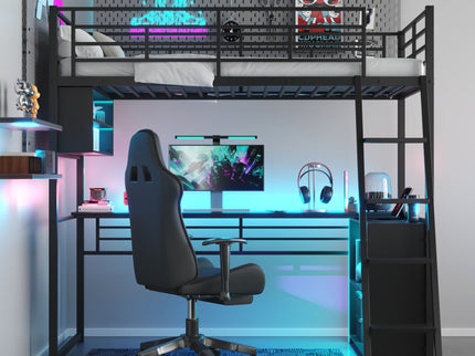 Loft Bed With LED Desk And 4 Storage Shelves