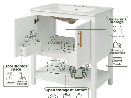 Elegant Bathroom Vanity With Ceramic Sink And Versatile Storage