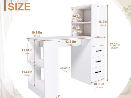Computer Desk With 4 In 1 Socket & 3 Drawers, 4 Tier Shelves
