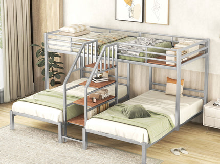 Metal Bunk Bed With Storage Shelves Staircase