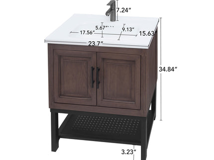 Modern Freestanding Bathroom Vanity With Ceramic Sink, Hot And Cold Faucet, Storage Cabinet & Open Shelf