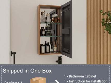 14" Bathroom Mirror Cabinet With Adjustable Shelves, Wall Mounted Medicine Storage Cabinet Frame With Soft Closing Hinges - Imitative Oak