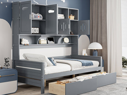 Daybed With All-In-One Cabinet And Shelf