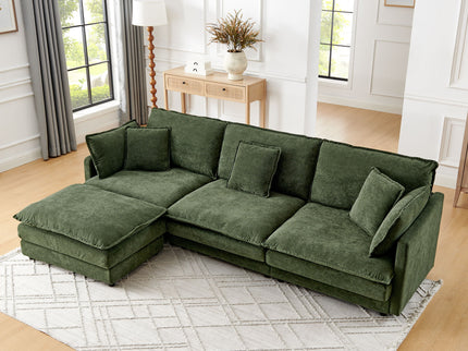 L-Shaped Sectional Sofa With Ottoman, Convertible 4 Seater Couch