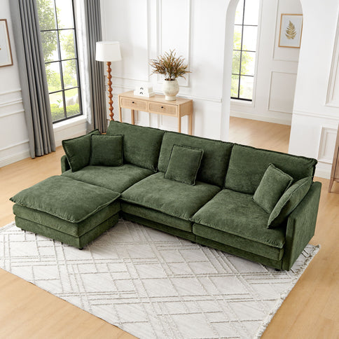 L-Shaped Sectional Sofa With Ottoman, Convertible 4 Seater Couch