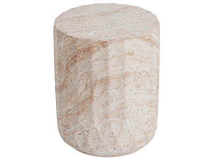 Outdoor / Indoor Lightweight Concrete Side Table, Cylinder Travertine Finish Accent Table - Beige