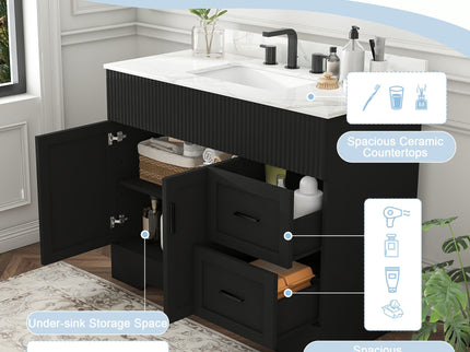 Bathroom Vanity Set, Fluted Cabinet, Soft Close Doors, Single Faucet Hole, Sink Included - Black