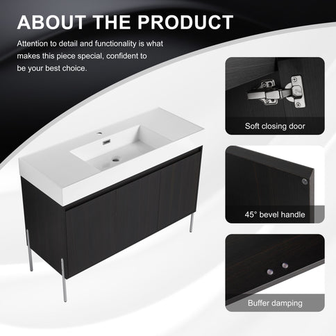 Freestanding Bathroom Vanity With Resin Sink And Storage Cabinet