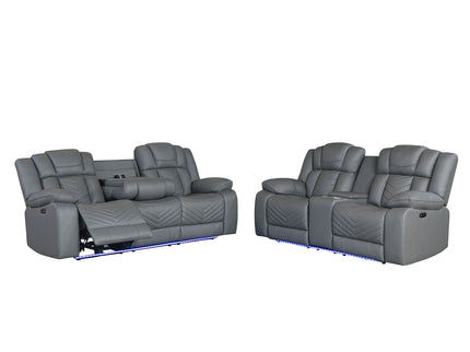 Raize - 10 Power Console Reclining Loveseat With LED And Immersive Sound - Gray