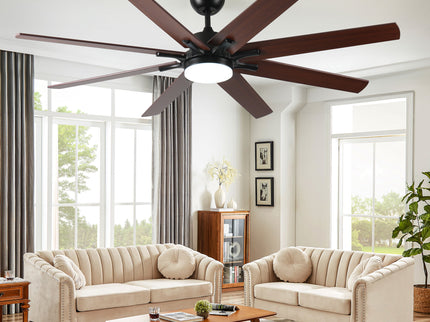 Large Ceiling Fans With Lights And Remote, Indoor / Outdoor Modern Ceiling Fan For Kitchen Living Room Patio, 6 Speed Reversible Quiet DC Motor, Dual Finish 8 Blades - Black