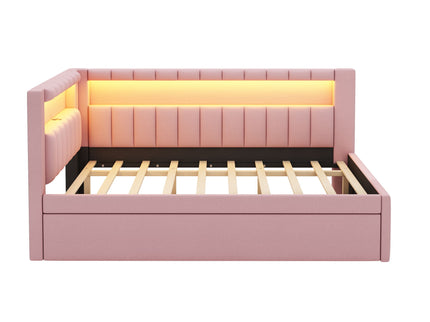 Upholstered Platform Bed With USB Ports And LED Belt