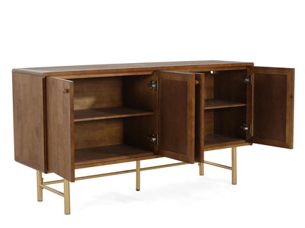 Modern Scandinavian 4 Door Sideboard Storage Cabinet With Adjustable Shelves - Brown / Gold