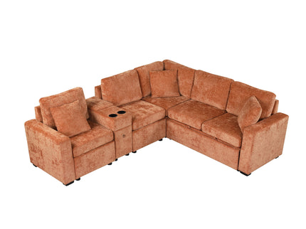 Modular L-Shaped Sectional Sofa Bed With Pull-Out Sleeper, Cup Holders, And Storage