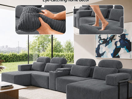 U-Shaped Sectional Sofa With Chaise Lounge And Cup Holders