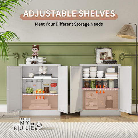 Pantry Cabinet With Adjustable Shelves Freestanding Kitchen Storage Organizer - White