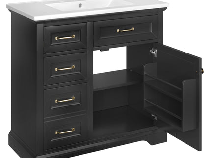 Modern Bathroom Vanity With Sink Top, 4 Drawers And 1 Soft-Close Door