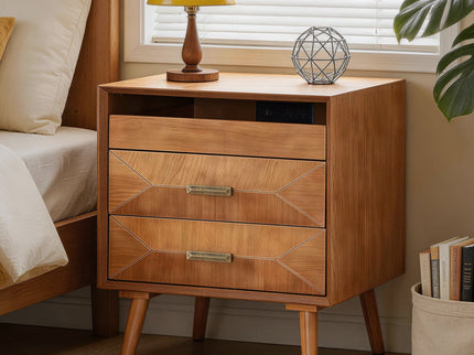 Nightstand With Charging Station, 2 Drawers And Open Shelf, USB / Type C Ports