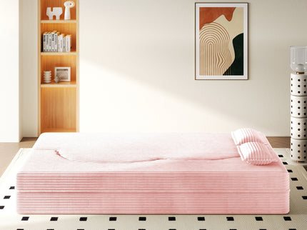 Modern Floor Sofa With 2 Pillows, Convertible Twin Size Folding Mattress For Living Room