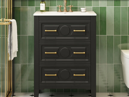 Bathroom Vanity With Sink, Free Standing Single Set, 3 Drawer Storage Cabinet